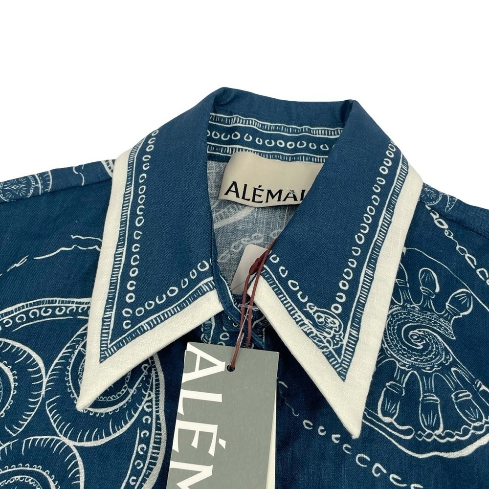 ALEMAIS Women's Dress Shirt Dress Blue Linen 8 - Picture 3 of 7